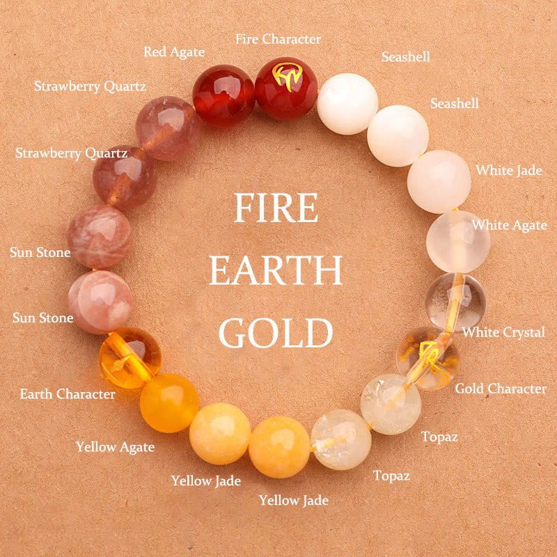 Wear FengShui Five Elements Various Agate Crystal Sun Stone Wisdom Bracelet