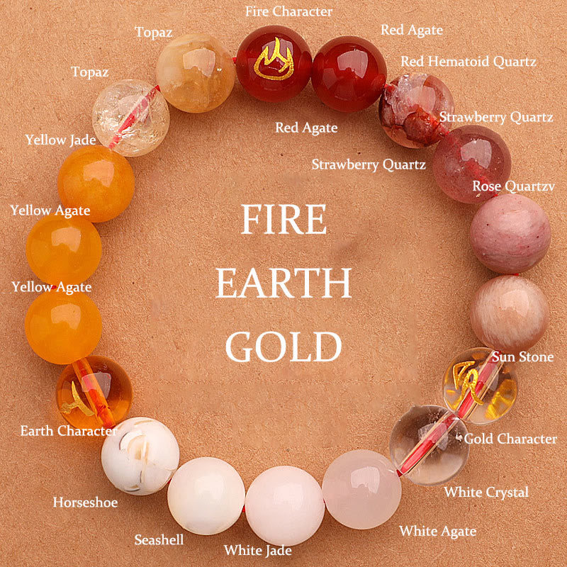 Wear FengShui Five Elements Various Agate Crystal Sun Stone Wisdom Bracelet