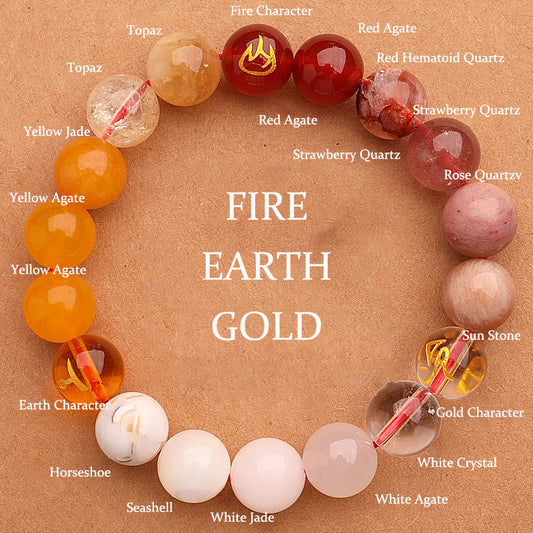 Wear FengShui Five Elements Various Agate Crystal Sun Stone Wisdom Bracelet