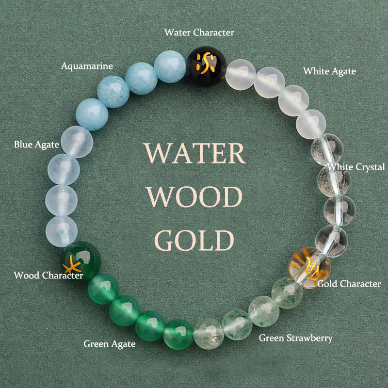 Wear FengShui Five Elements Various Agate Crystal Sun Stone Wisdom Bracelet