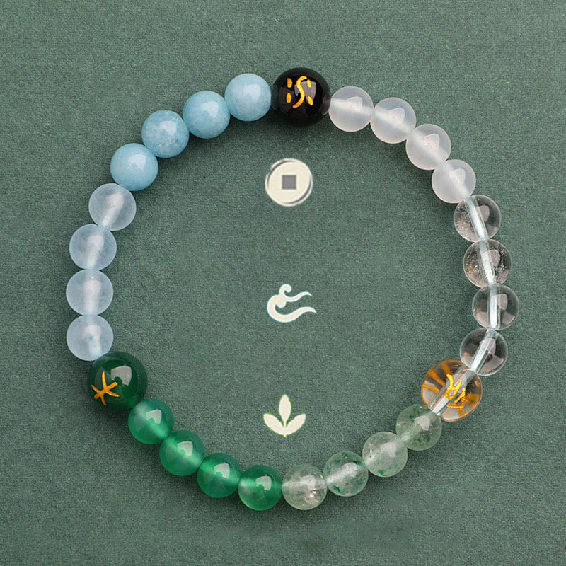 Wear FengShui Five Elements Various Agate Crystal Sun Stone Wisdom Bracelet
