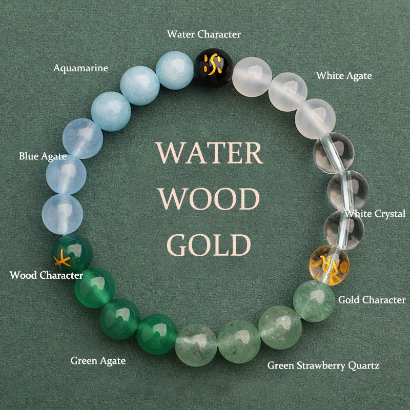 Wear FengShui Five Elements Various Agate Crystal Sun Stone Wisdom Bracelet