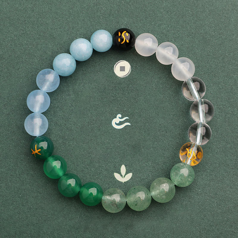 Wear FengShui Five Elements Various Agate Crystal Sun Stone Wisdom Bracelet