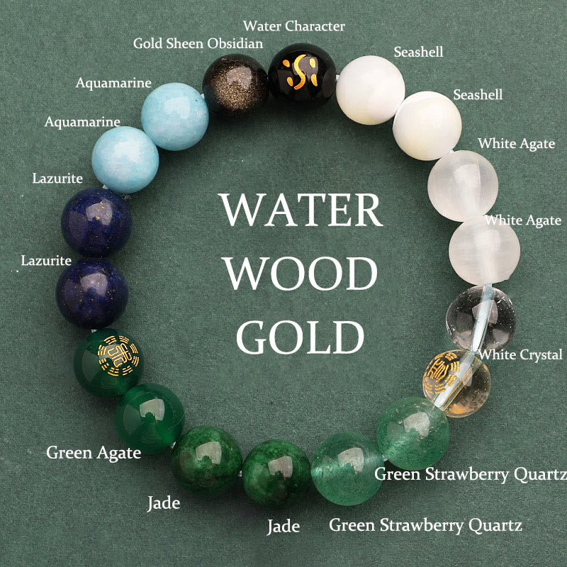 Wear FengShui Five Elements Various Agate Crystal Sun Stone Wisdom Bracelet