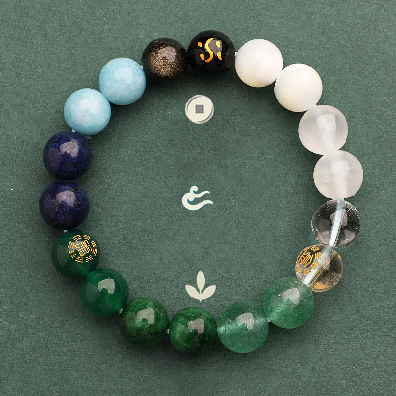 Wear FengShui Five Elements Various Agate Crystal Sun Stone Wisdom Bracelet