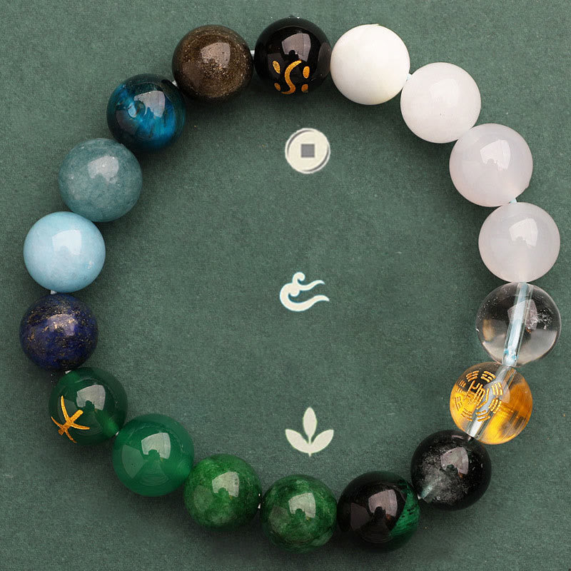 Wear FengShui Five Elements Various Agate Crystal Sun Stone Wisdom Bracelet