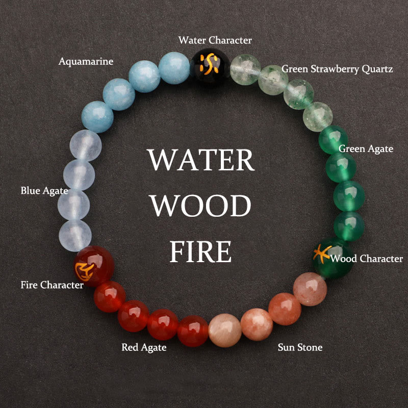 Wear FengShui Five Elements Various Agate Crystal Sun Stone Wisdom Bracelet