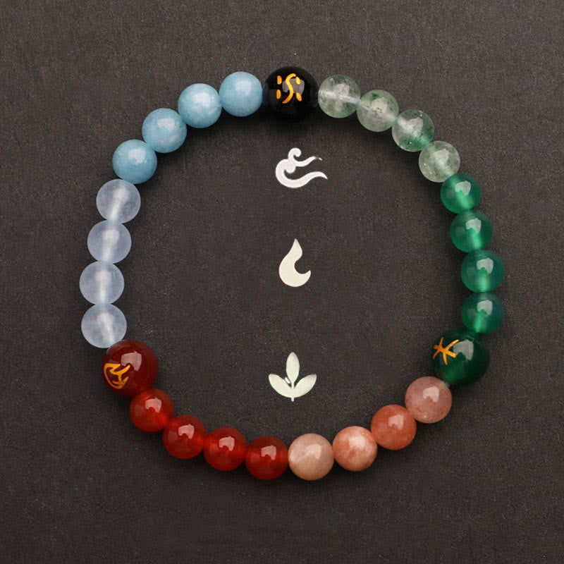 Wear FengShui Five Elements Various Agate Crystal Sun Stone Wisdom Bracelet
