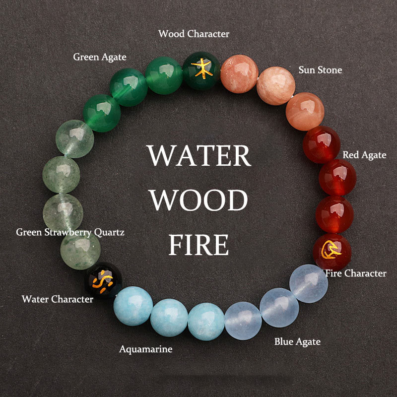 Wear FengShui Five Elements Various Agate Crystal Sun Stone Wisdom Bracelet