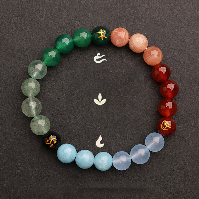 Wear FengShui Five Elements Various Agate Crystal Sun Stone Wisdom Bracelet