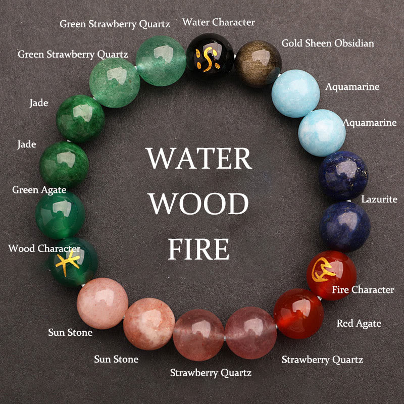 Wear FengShui Five Elements Various Agate Crystal Sun Stone Wisdom Bracelet