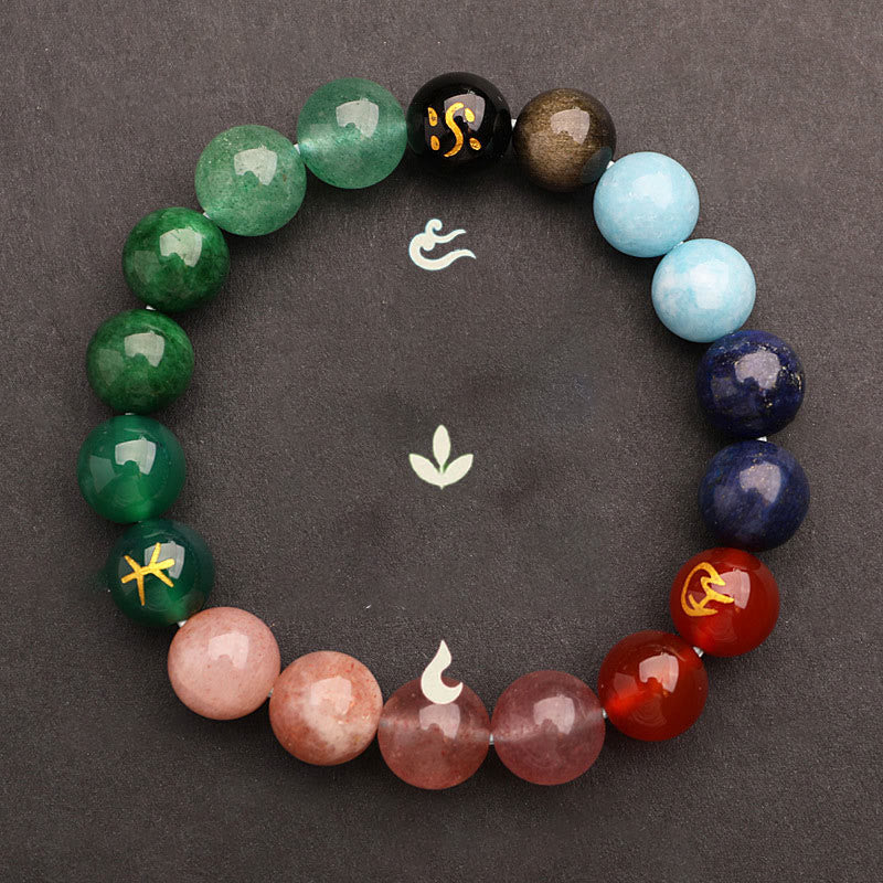 Wear FengShui Five Elements Various Agate Crystal Sun Stone Wisdom Bracelet