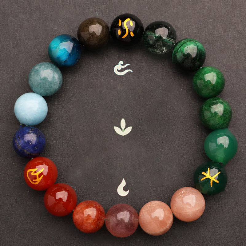 Wear FengShui Five Elements Various Agate Crystal Sun Stone Wisdom Bracelet