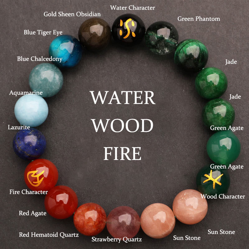 Wear FengShui Five Elements Various Agate Crystal Sun Stone Wisdom Bracelet
