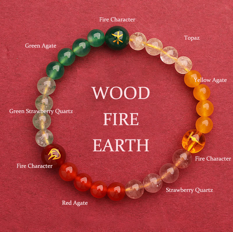 Wear FengShui Five Elements Various Agate Crystal Sun Stone Wisdom Bracelet