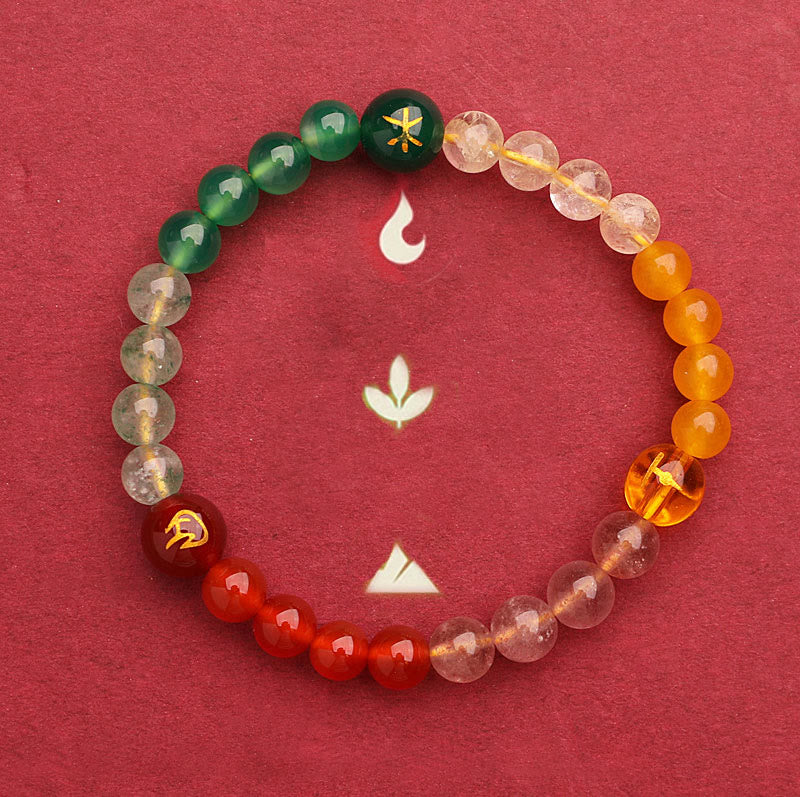 Wear FengShui Five Elements Various Agate Crystal Sun Stone Wisdom Bracelet
