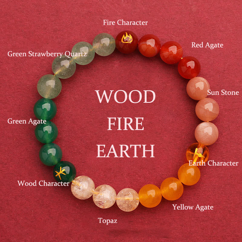 Wear FengShui Five Elements Various Agate Crystal Sun Stone Wisdom Bracelet