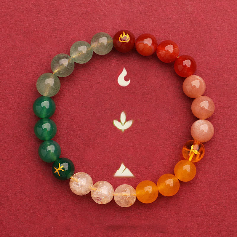 Wear FengShui Five Elements Various Agate Crystal Sun Stone Wisdom Bracelet
