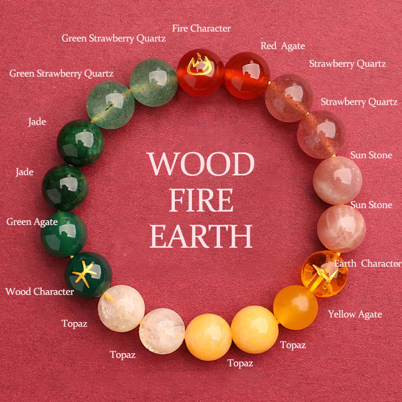 Wear FengShui Five Elements Various Agate Crystal Sun Stone Wisdom Bracelet