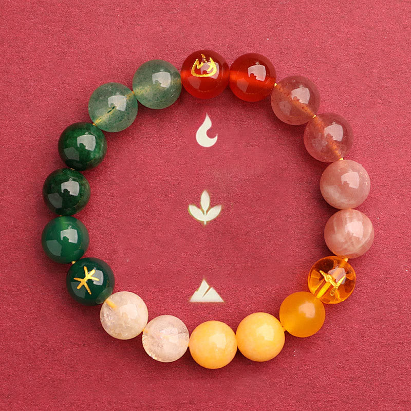 Wear FengShui Five Elements Various Agate Crystal Sun Stone Wisdom Bracelet