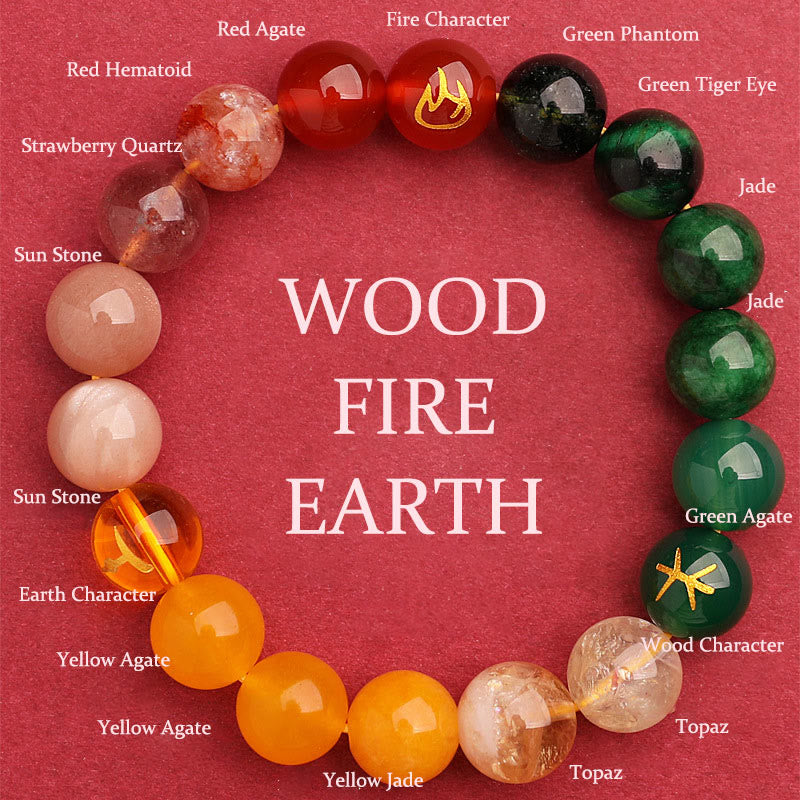 Wear FengShui Five Elements Various Agate Crystal Sun Stone Wisdom Bracelet