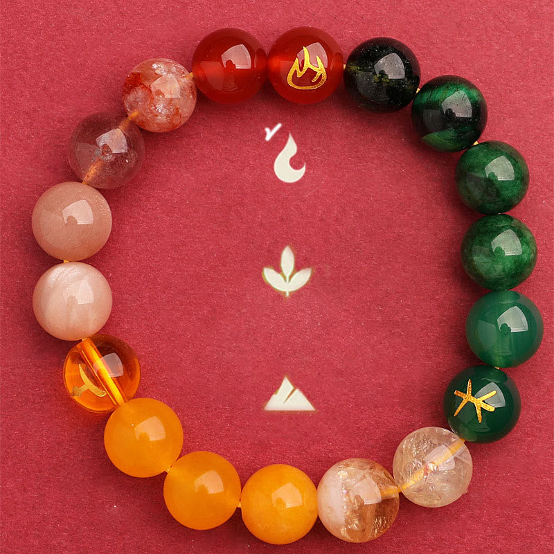 Wear FengShui Five Elements Various Agate Crystal Sun Stone Wisdom Bracelet