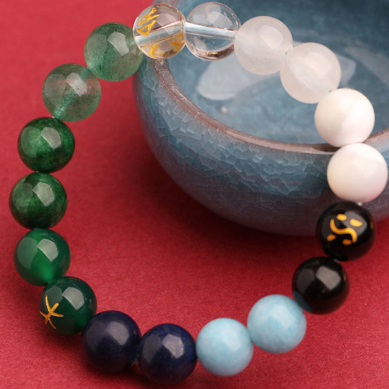 Wear FengShui Five Elements Various Agate Crystal Sun Stone Wisdom Bracelet
