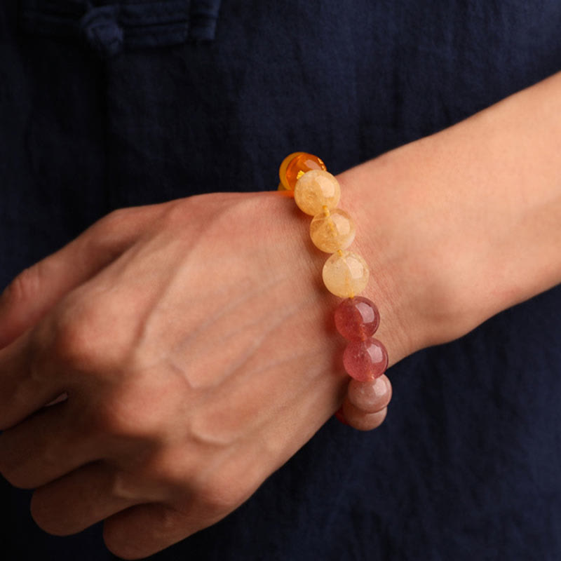 Wear FengShui Five Elements Various Agate Crystal Sun Stone Wisdom Bracelet