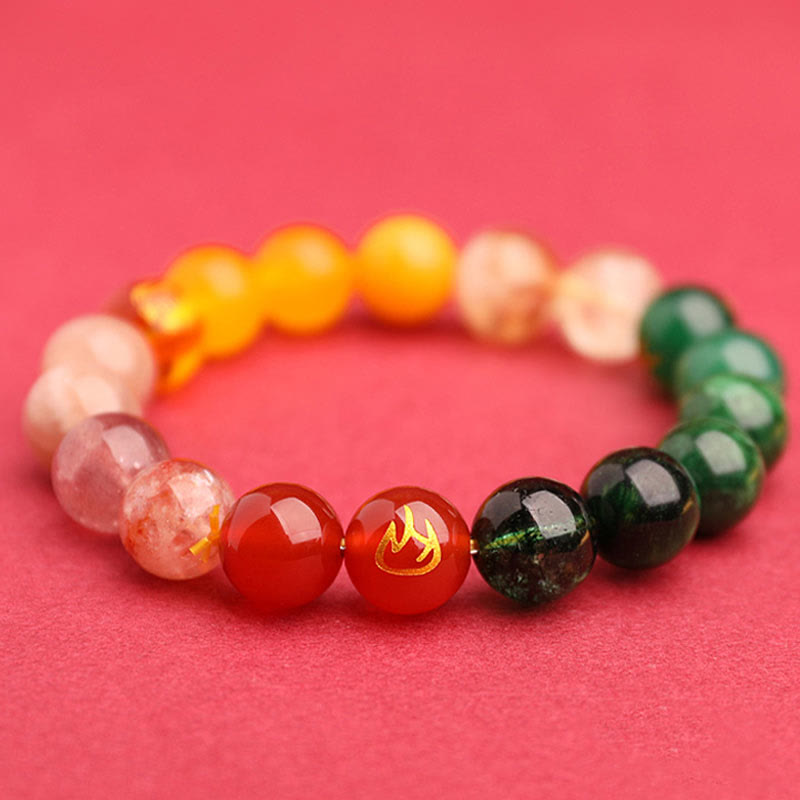 Wear FengShui Five Elements Various Agate Crystal Sun Stone Wisdom Bracelet