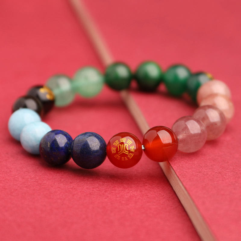 Wear FengShui Five Elements Various Agate Crystal Sun Stone Wisdom Bracelet