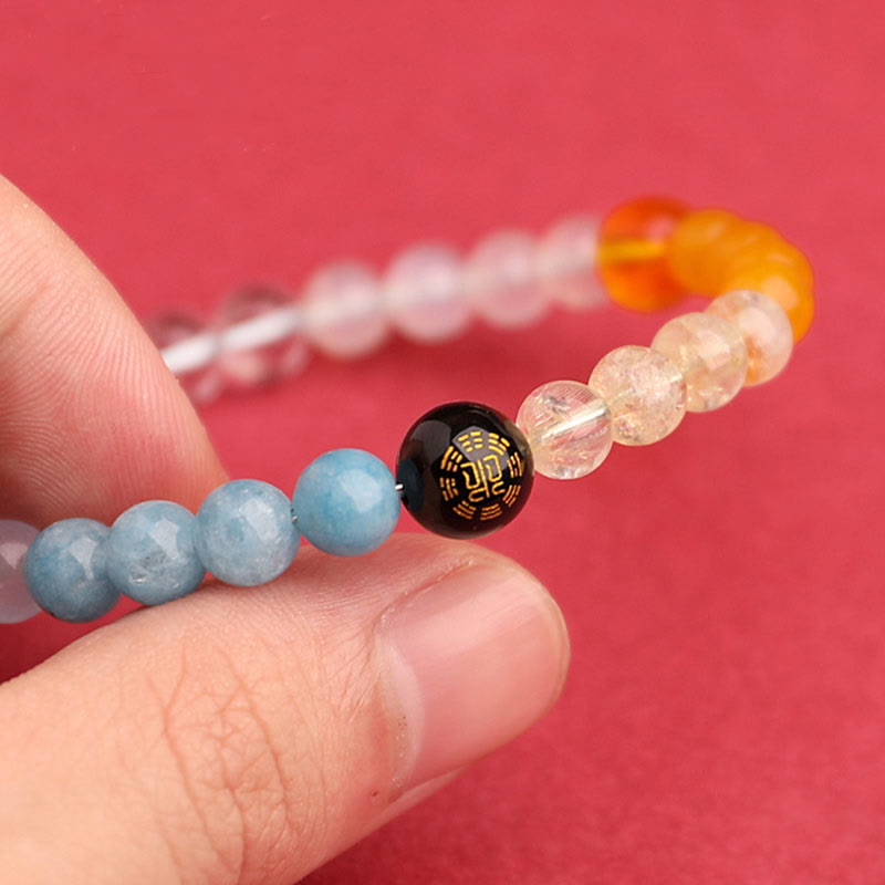 Wear FengShui Five Elements Various Agate Crystal Sun Stone Wisdom Bracelet