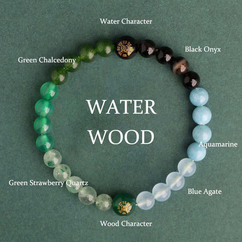 Wear FengShui Five Elements Various Agate Crystal Black Onyx Green Chalcedony Aquamarine Wisdom Bracelet