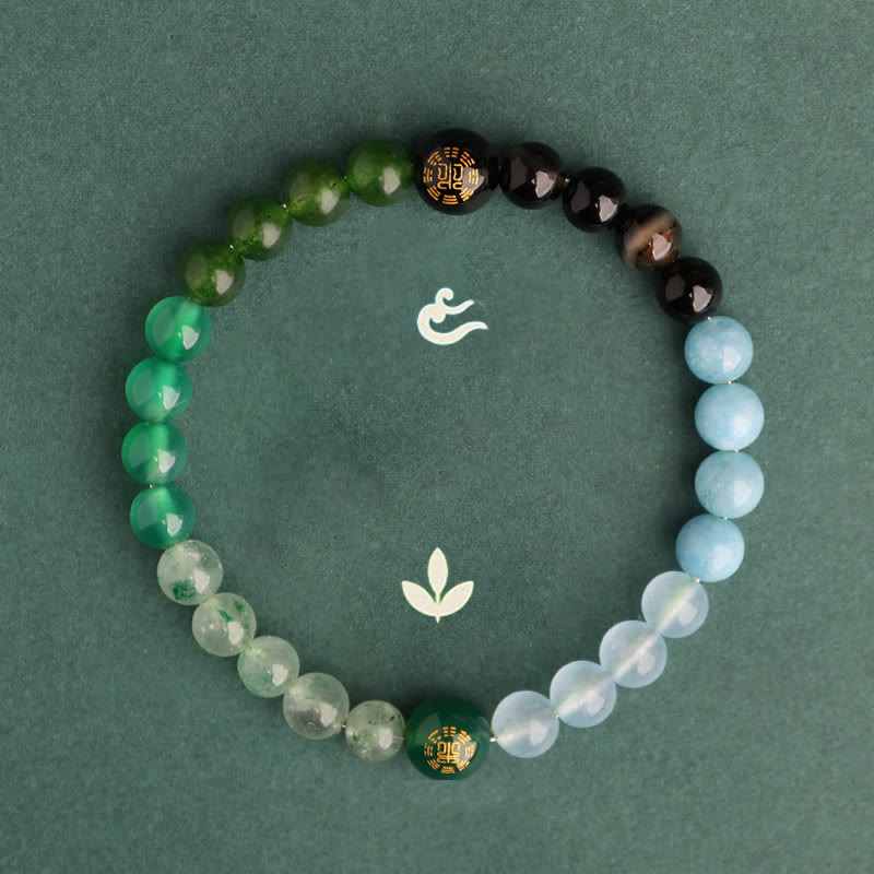 Wear FengShui Five Elements Various Agate Crystal Black Onyx Green Chalcedony Aquamarine Wisdom Bracelet
