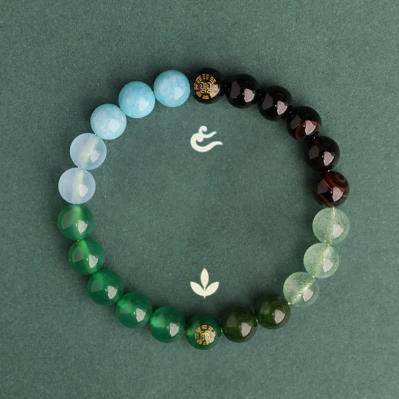 Wear FengShui Five Elements Various Agate Crystal Black Onyx Green Chalcedony Aquamarine Wisdom Bracelet