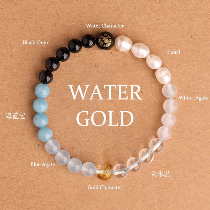 Wear FengShui Five Elements Various Agate Crystal Black Onyx Green Chalcedony Aquamarine Wisdom Bracelet
