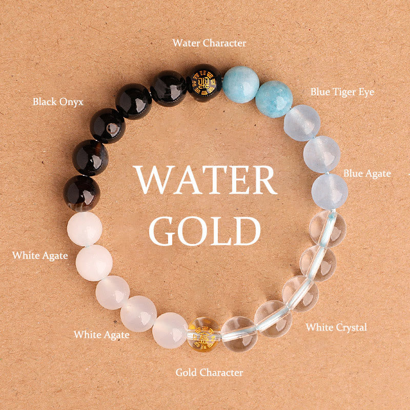 Wear FengShui Five Elements Various Agate Crystal Black Onyx Green Chalcedony Aquamarine Wisdom Bracelet