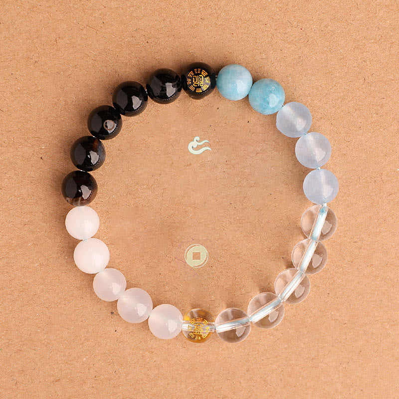 Wear FengShui Five Elements Various Agate Crystal Black Onyx Green Chalcedony Aquamarine Wisdom Bracelet
