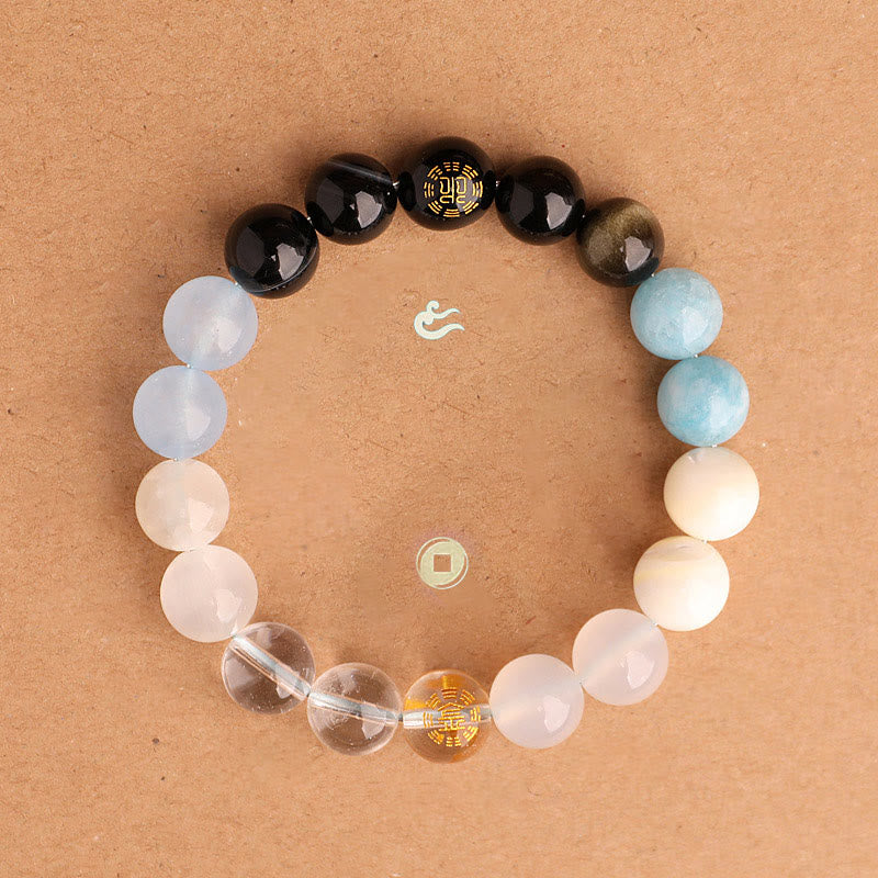 Wear FengShui Five Elements Various Agate Crystal Black Onyx Green Chalcedony Aquamarine Wisdom Bracelet