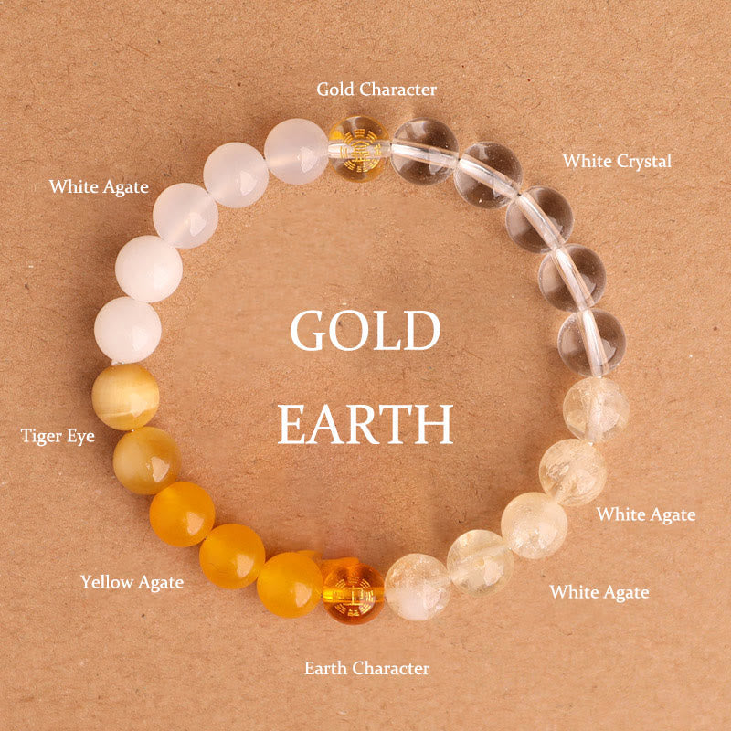 Wear FengShui Five Elements Various Agate Crystal Black Onyx Green Chalcedony Aquamarine Wisdom Bracelet