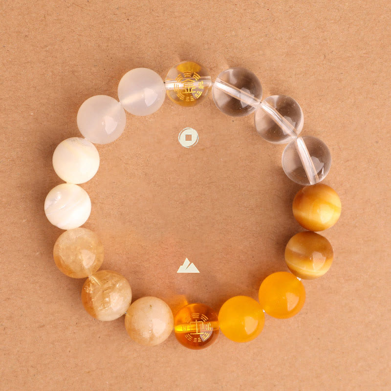 Wear FengShui Five Elements Various Agate Crystal Black Onyx Green Chalcedony Aquamarine Wisdom Bracelet