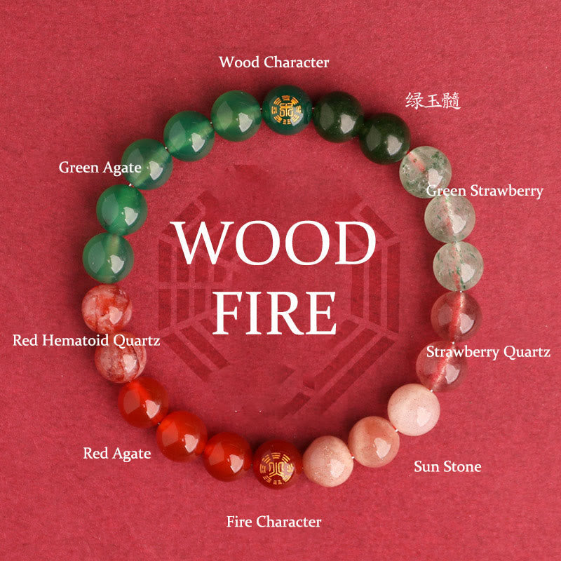 Wear FengShui Five Elements Various Agate Crystal Black Onyx Green Chalcedony Aquamarine Wisdom Bracelet