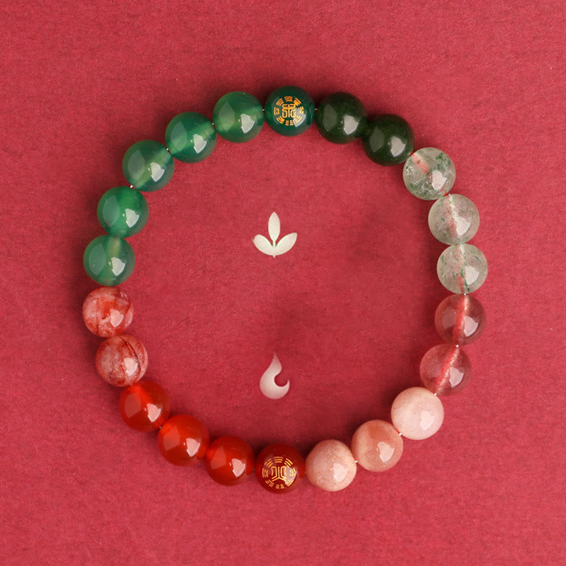 Wear FengShui Five Elements Various Agate Crystal Black Onyx Green Chalcedony Aquamarine Wisdom Bracelet