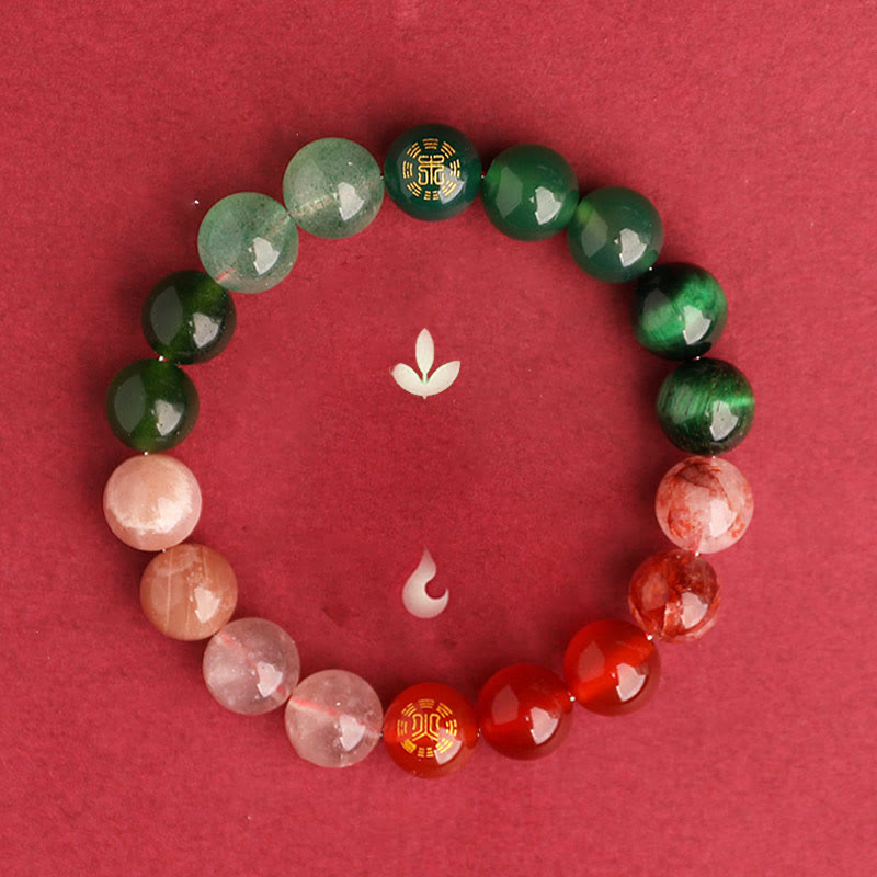 Wear FengShui Five Elements Various Agate Crystal Black Onyx Green Chalcedony Aquamarine Wisdom Bracelet