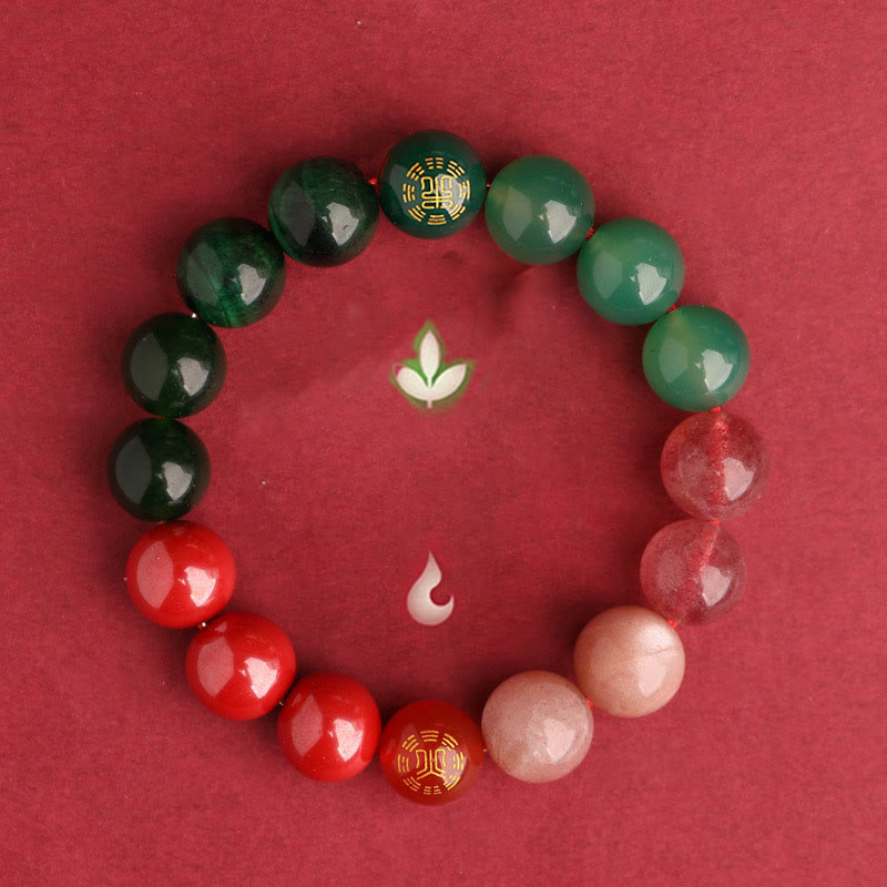 Wear FengShui Five Elements Various Agate Crystal Black Onyx Green Chalcedony Aquamarine Wisdom Bracelet
