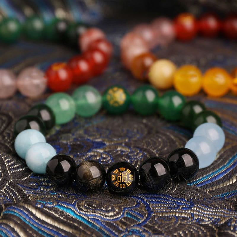 Wear FengShui Five Elements Various Agate Crystal Black Onyx Green Chalcedony Aquamarine Wisdom Bracelet