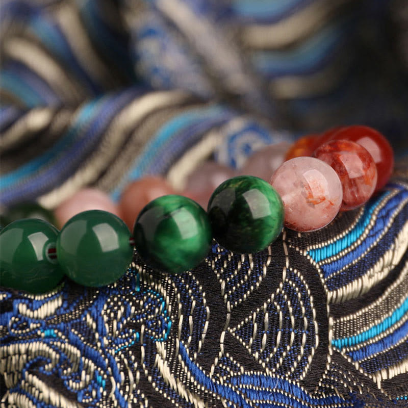 Wear FengShui Five Elements Various Agate Crystal Black Onyx Green Chalcedony Aquamarine Wisdom Bracelet