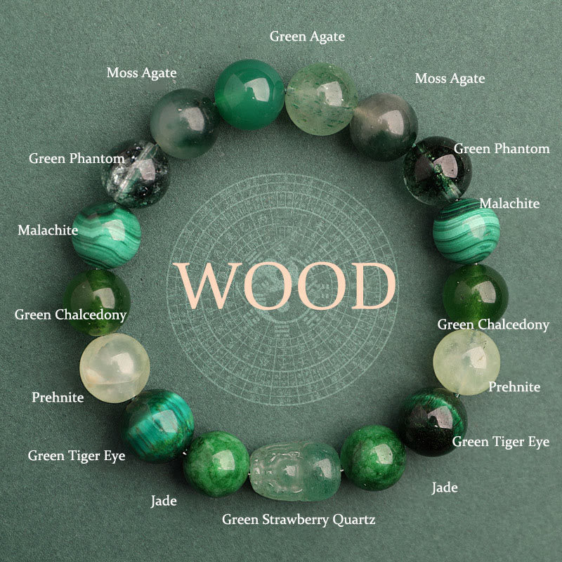 Wear Fengshui Five Elements Various Agate Crystal Green Strawberry Quartz Moss Agate Green Phantom Luck Bracelet