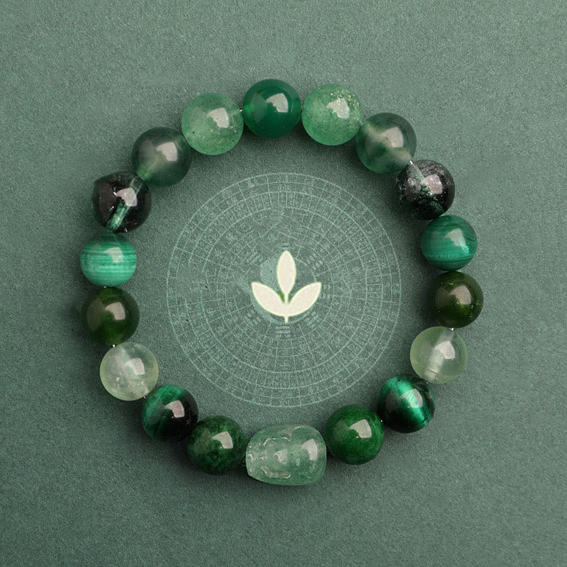 Wear Fengshui Five Elements Various Agate Crystal Green Strawberry Quartz Moss Agate Green Phantom Luck Bracelet