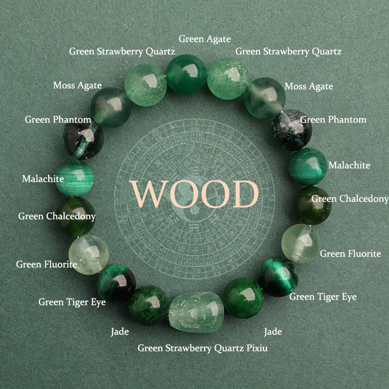 Wear Fengshui Five Elements Various Agate Crystal Green Strawberry Quartz Moss Agate Green Phantom Luck Bracelet