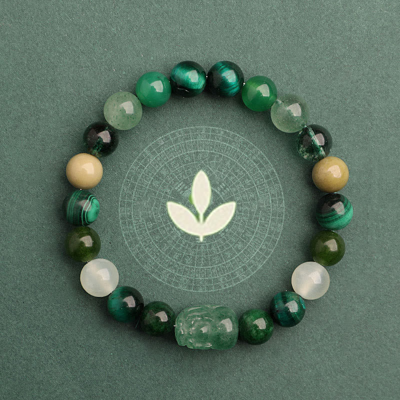Wear Fengshui Five Elements Various Agate Crystal Green Strawberry Quartz Moss Agate Green Phantom Luck Bracelet